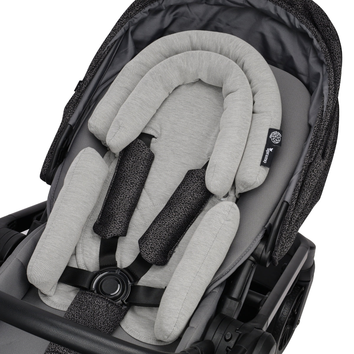 apramo deluxe 2-in-1 newborn infant head and body cushion grey in baby pushchair
