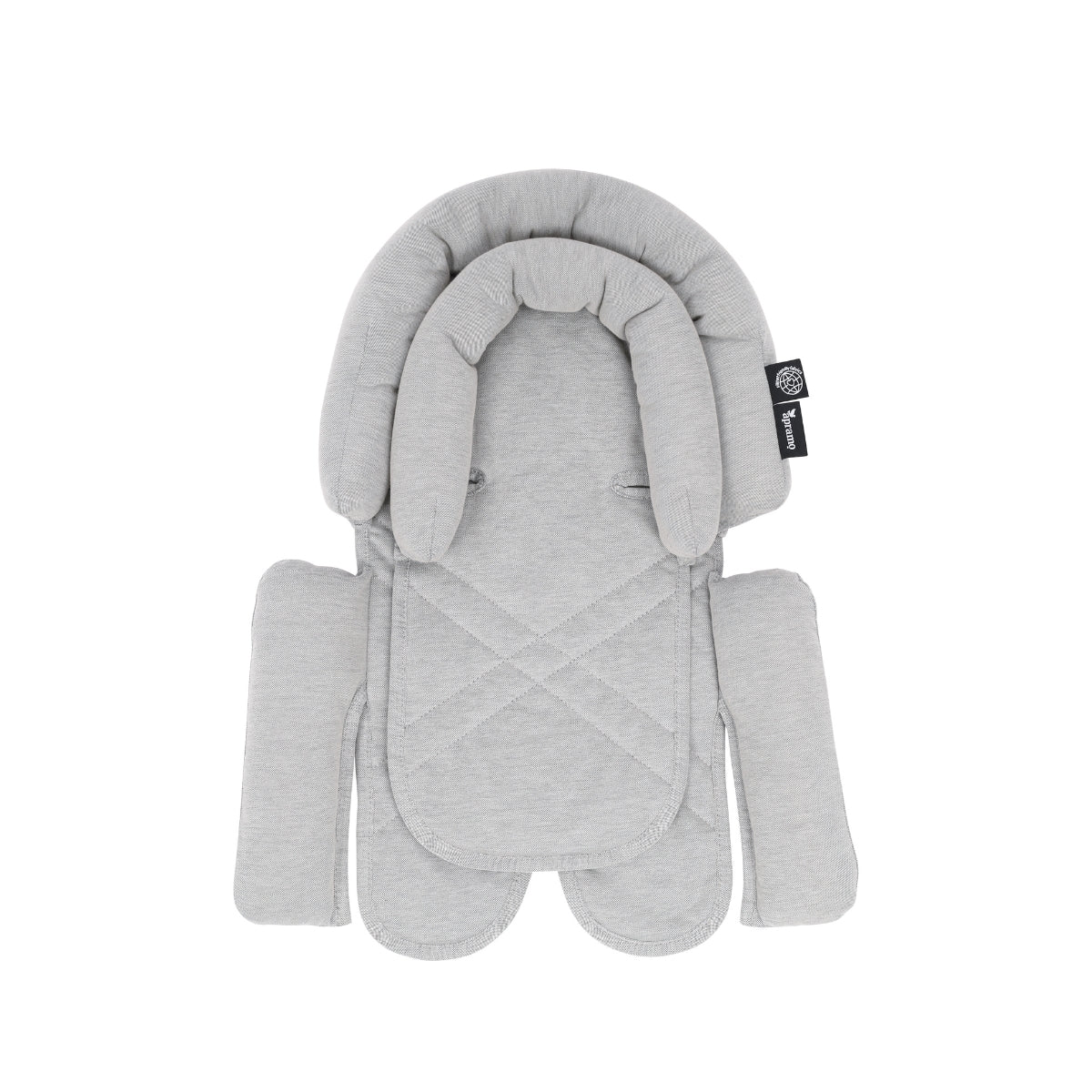 apramo deluxe 2-in-1 newborn infant head and body cushion grey on plain white background