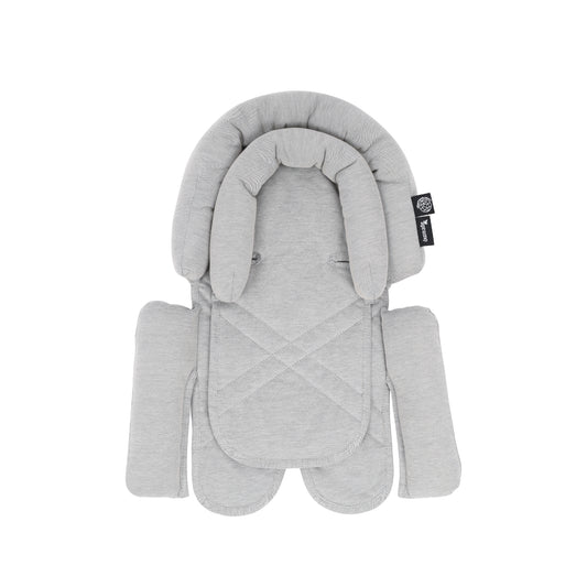 apramo deluxe 2-in-1 newborn infant head and body cushion grey on plain white background