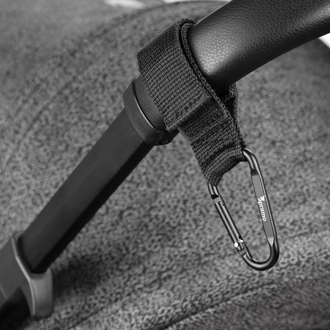 apramo stroller hook attached to black pushchair handle
