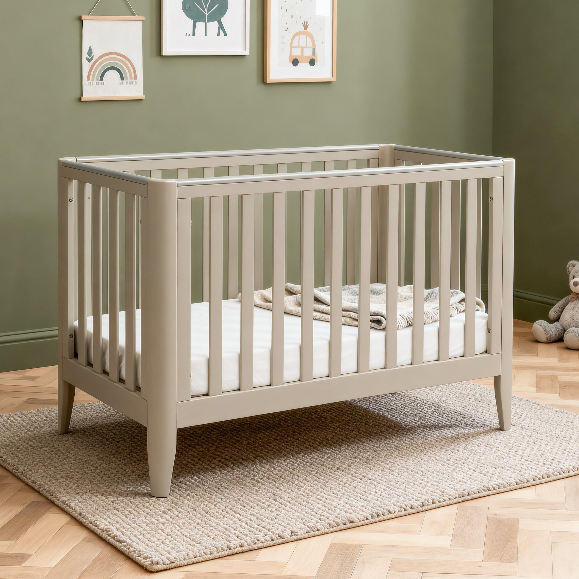 babymore iris cot bed cashmere in modern nursery bedroom