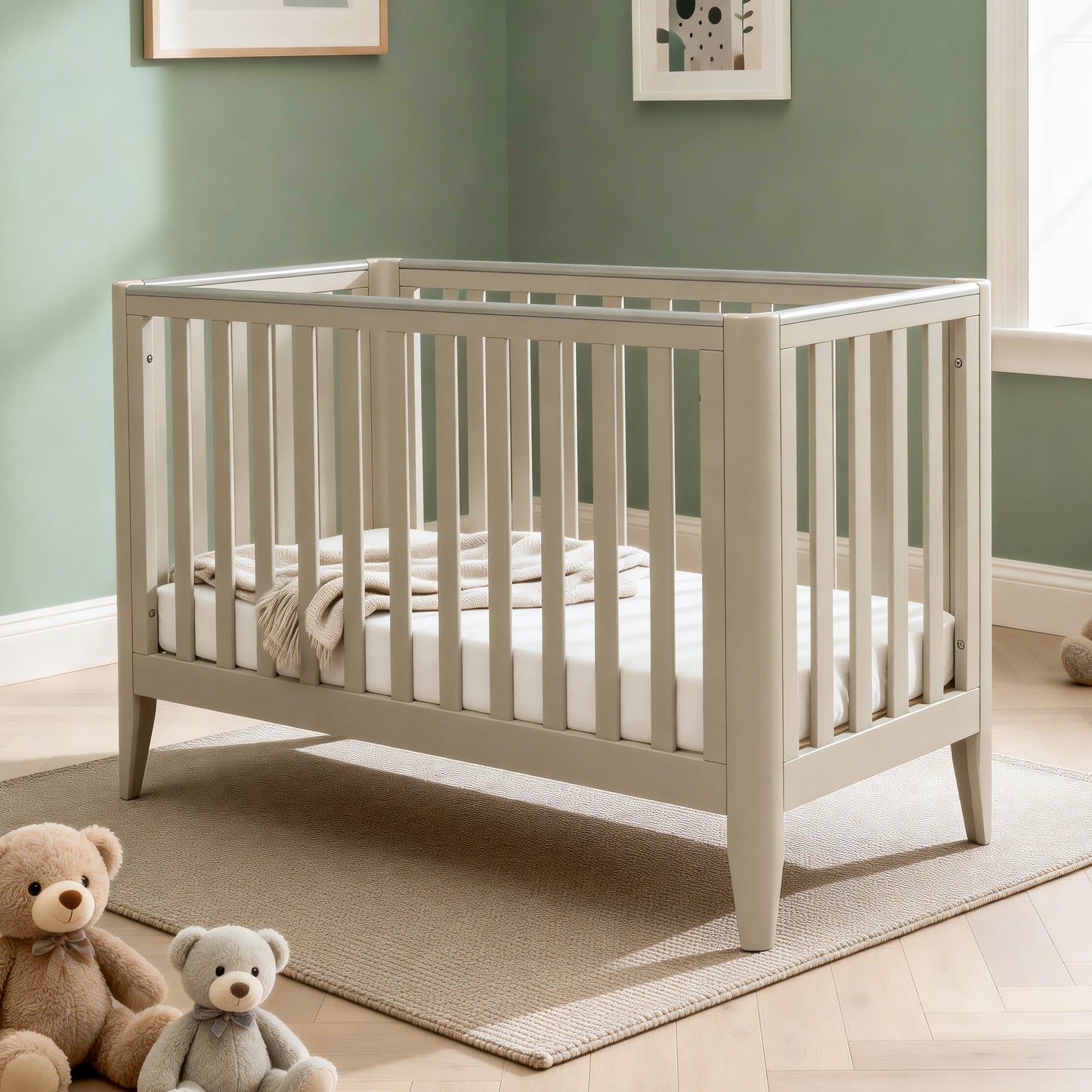 babymore iris cot bed 120x60cm cashmere in modern nursery