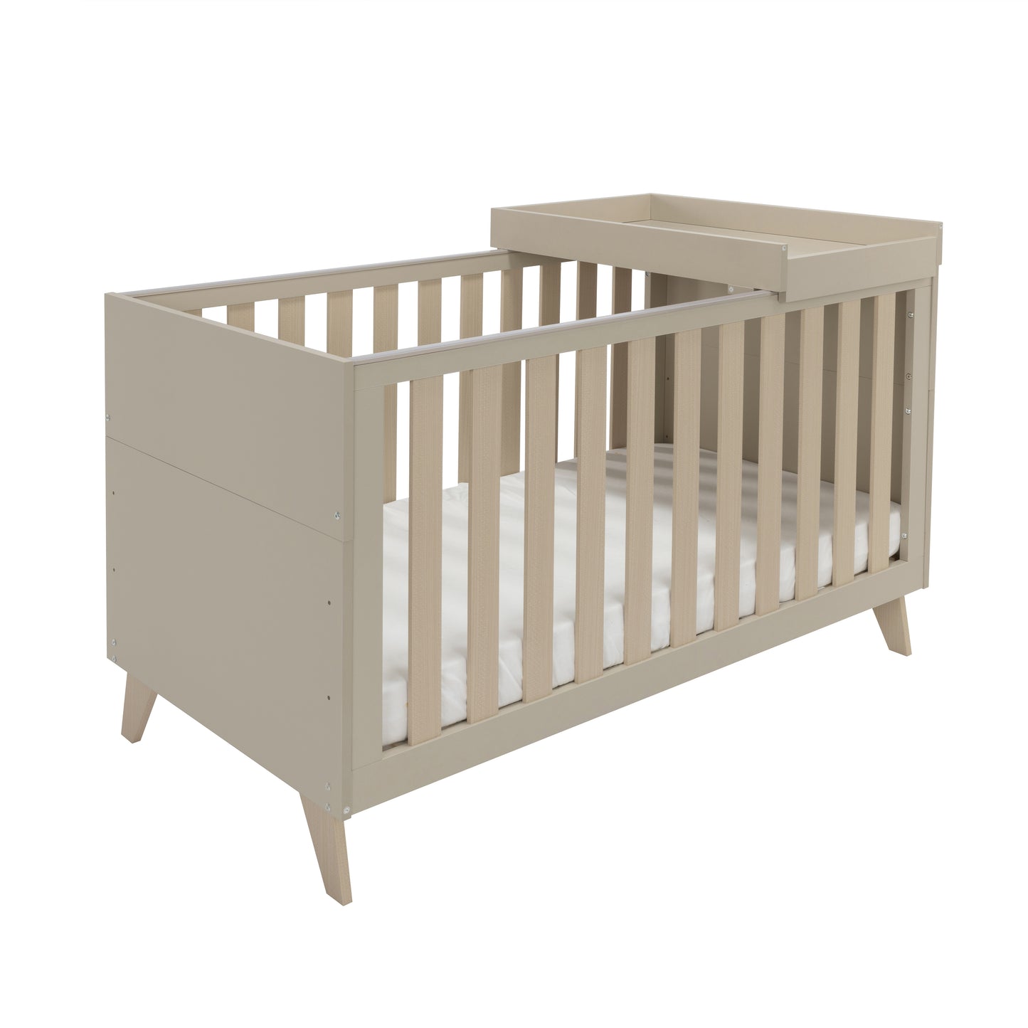 Babymore Dante Cot Bed 140 x 70 cm inc Cot Top Changer Cashmere