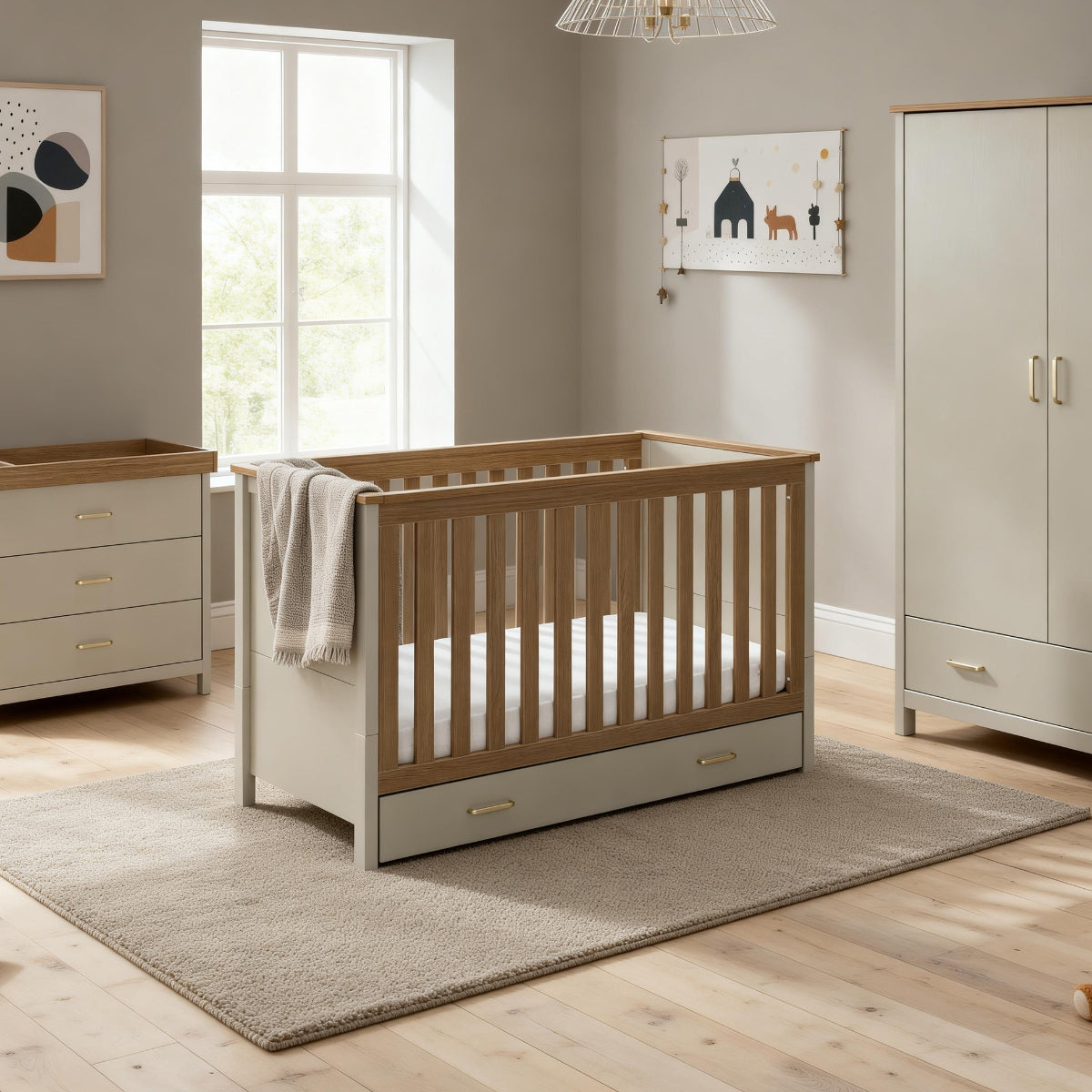 Babymore Mira 3 Piece Nursery Room Set Cashmere Warm Oak