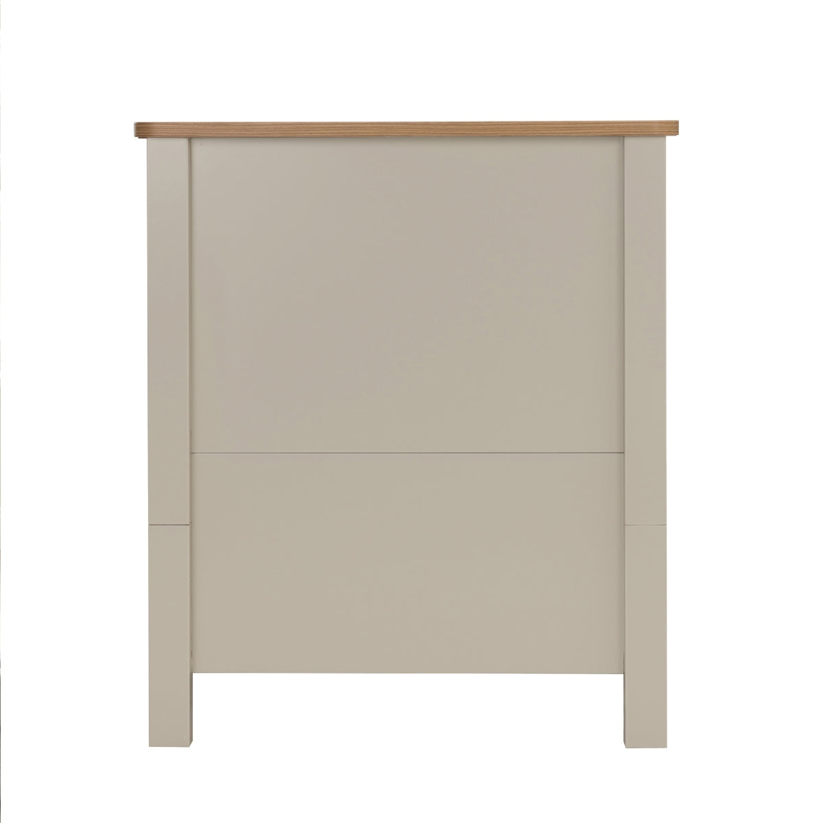 Babymore Mira Cot Bed Cashmere solid closed end panel with contrasting warm oak top trim
