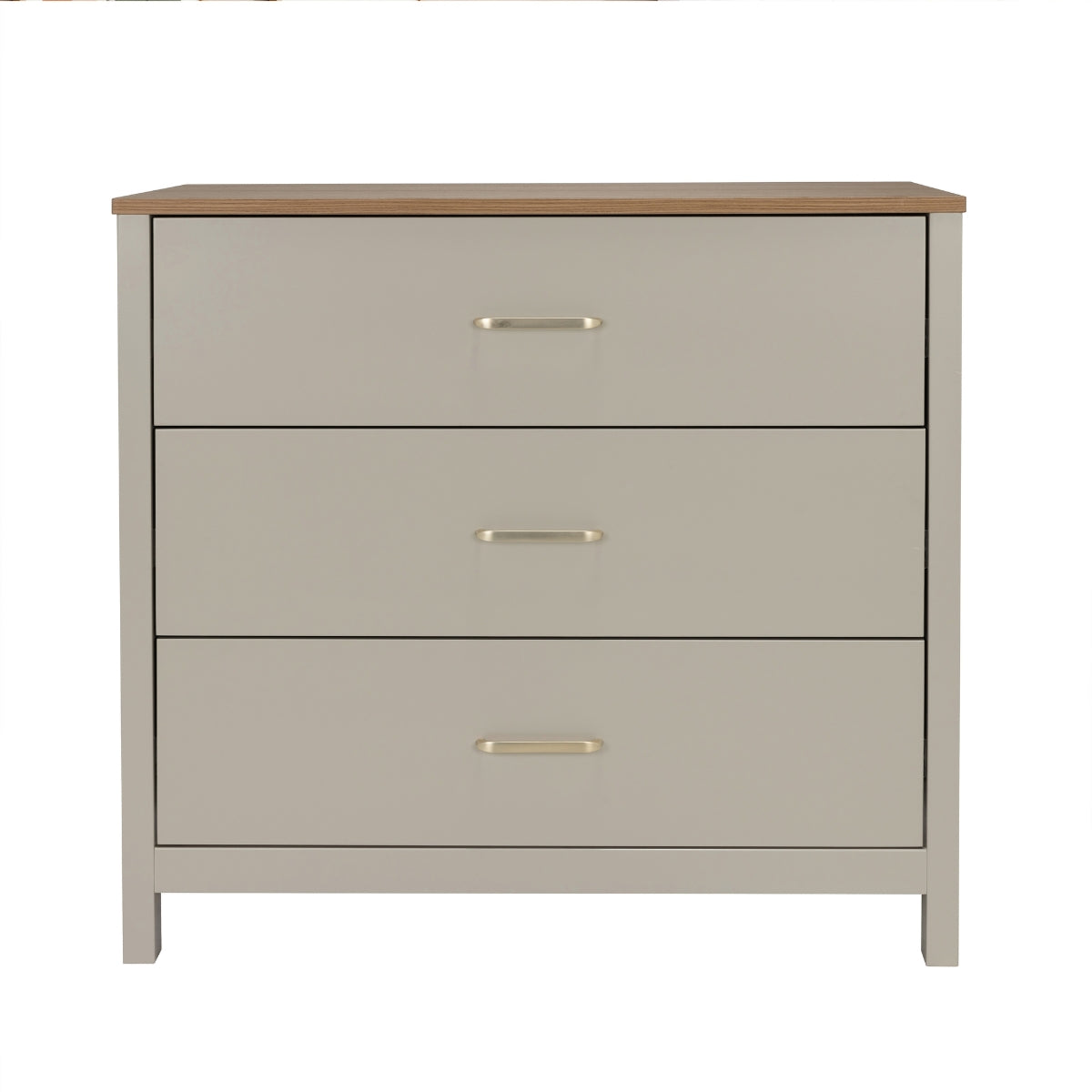 Babymore Mira Cashmere and Warm Oak three drawer nursery chest with changing top removedon white background