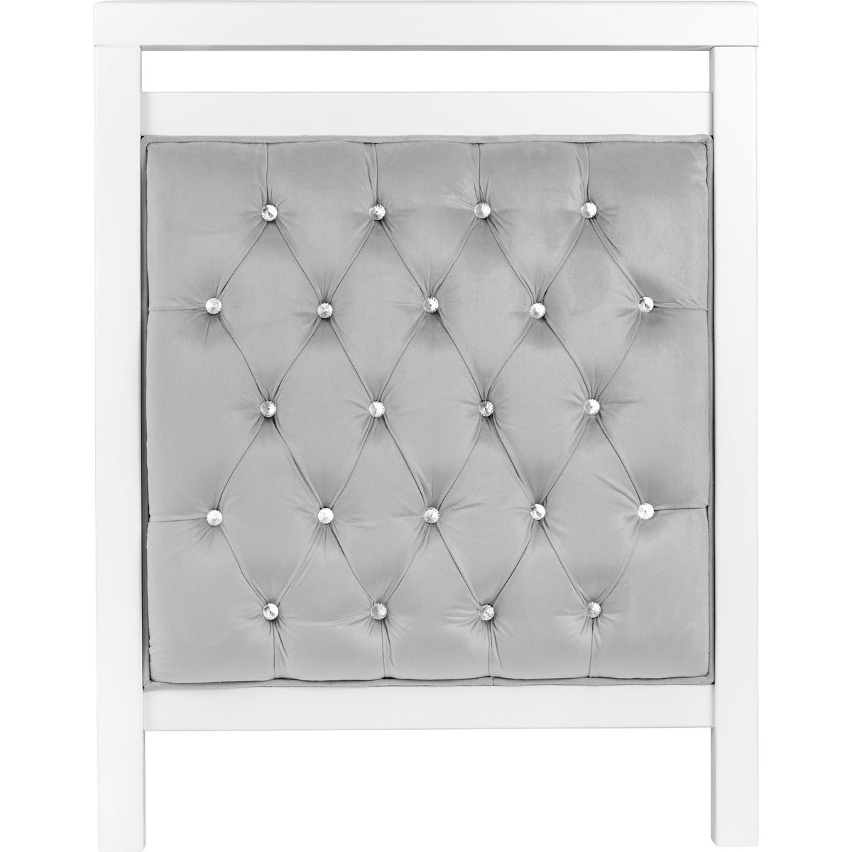Close-up of grey padded velvet headboard on Babymore Velvet Deluxe cot bed