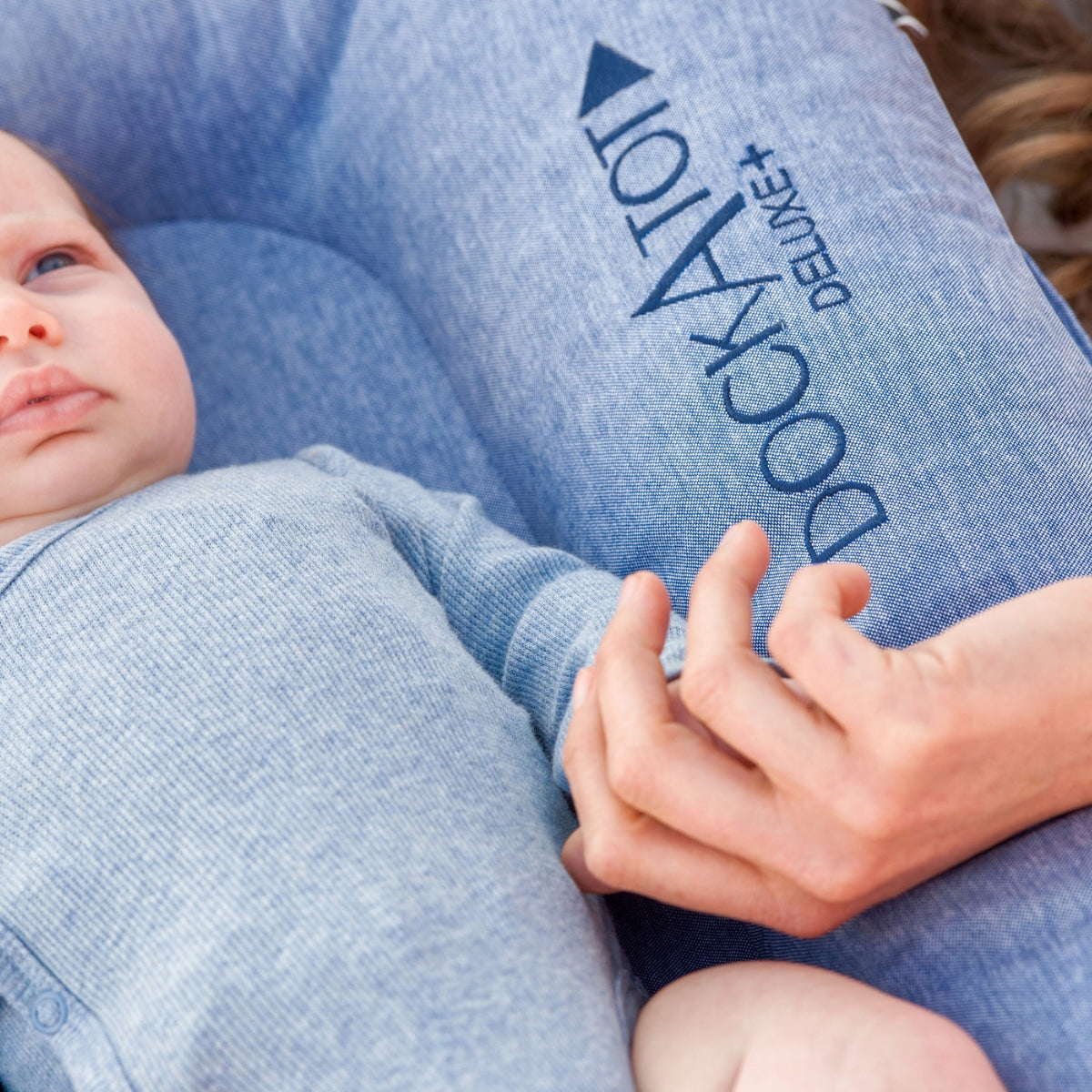 DockATot Deluxe+ Baby Dock – Indigo Chambray