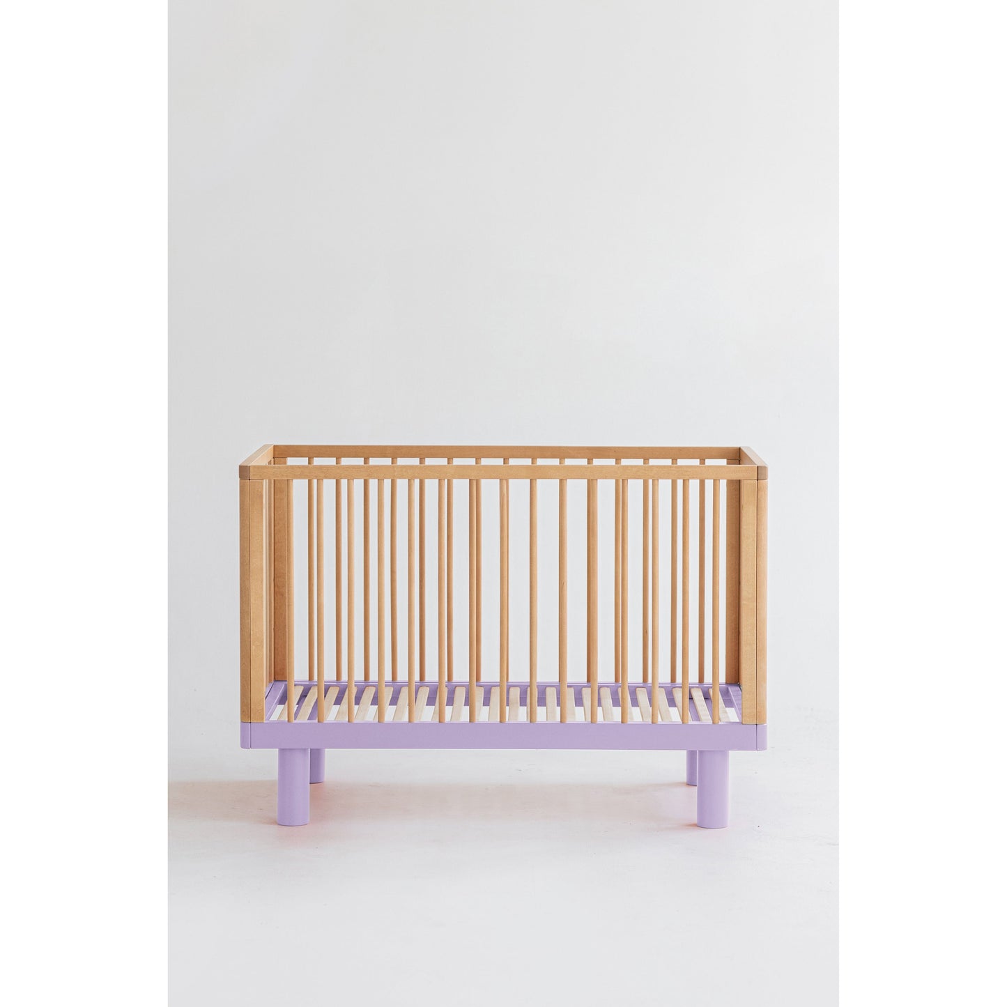KARL & FRIC Nox cot 120 x 60cm natural wood and lavendar inc conversion rail