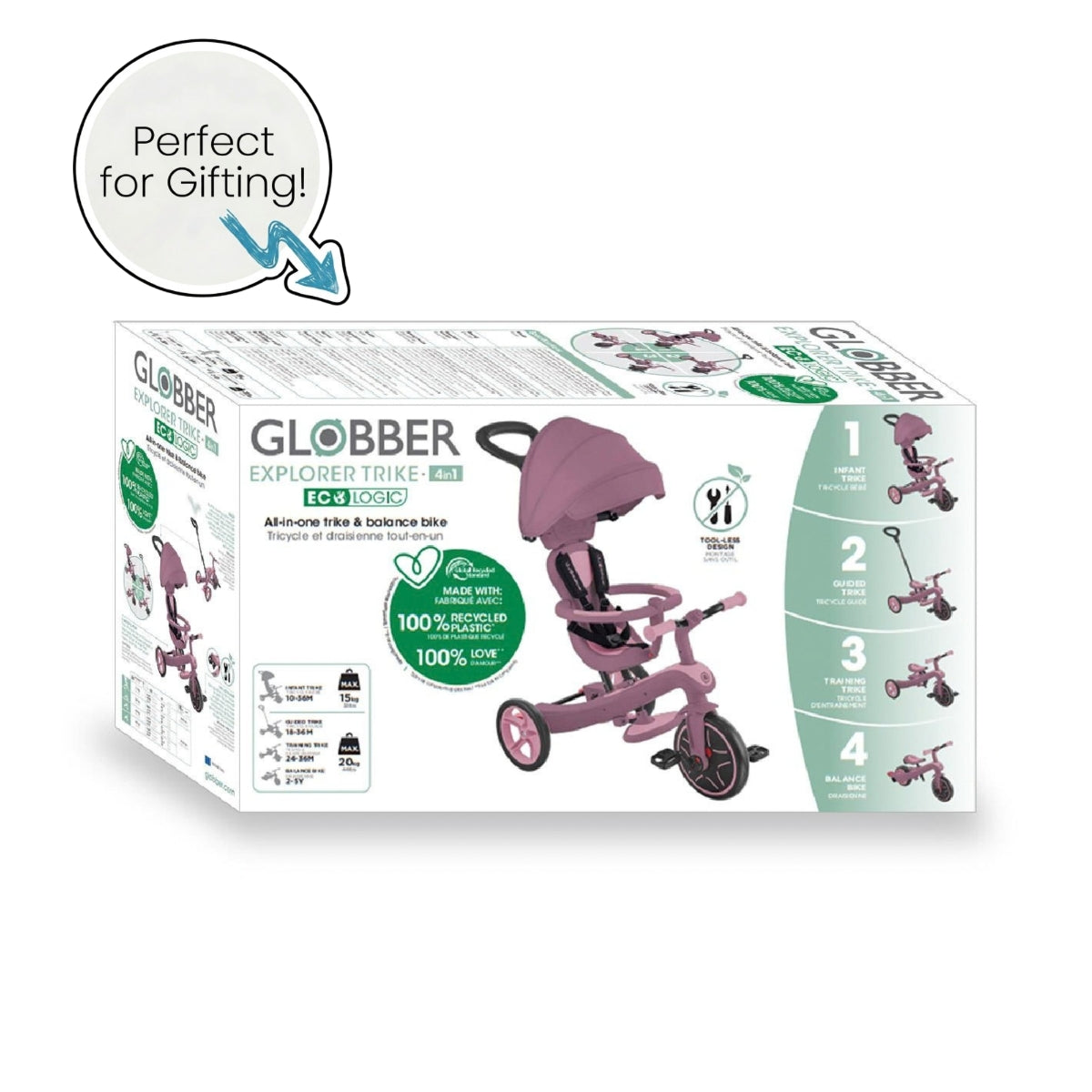 Globber Explorer Trike Eco 4-in-1 - Berry