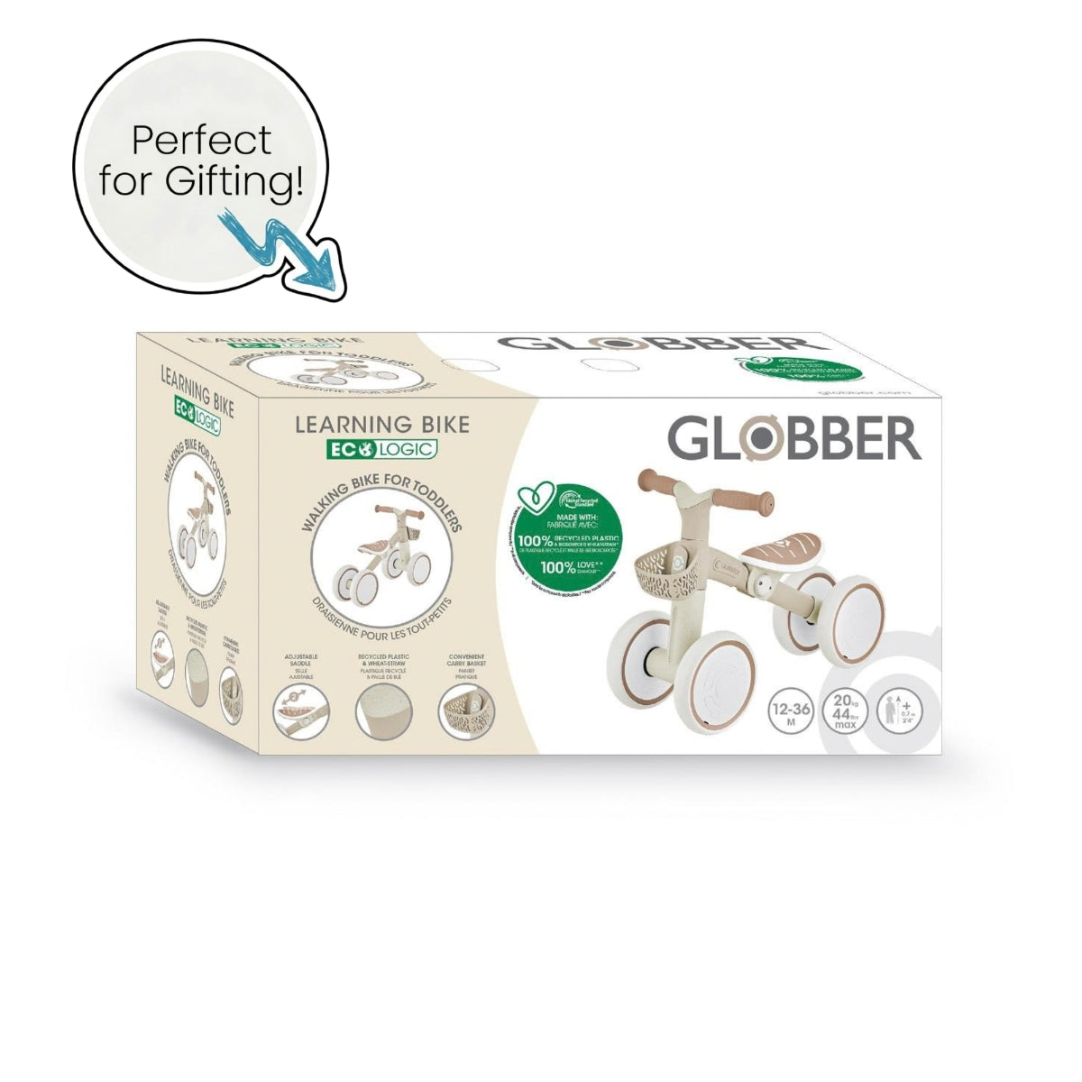 Globber Learning Bike Eco Coconut retail packaging on white background