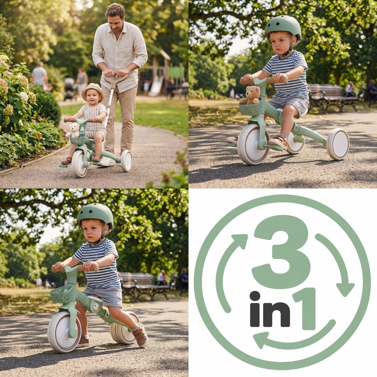 Globber Learning Trike 3-in-1 Plus Eco – Pistachio