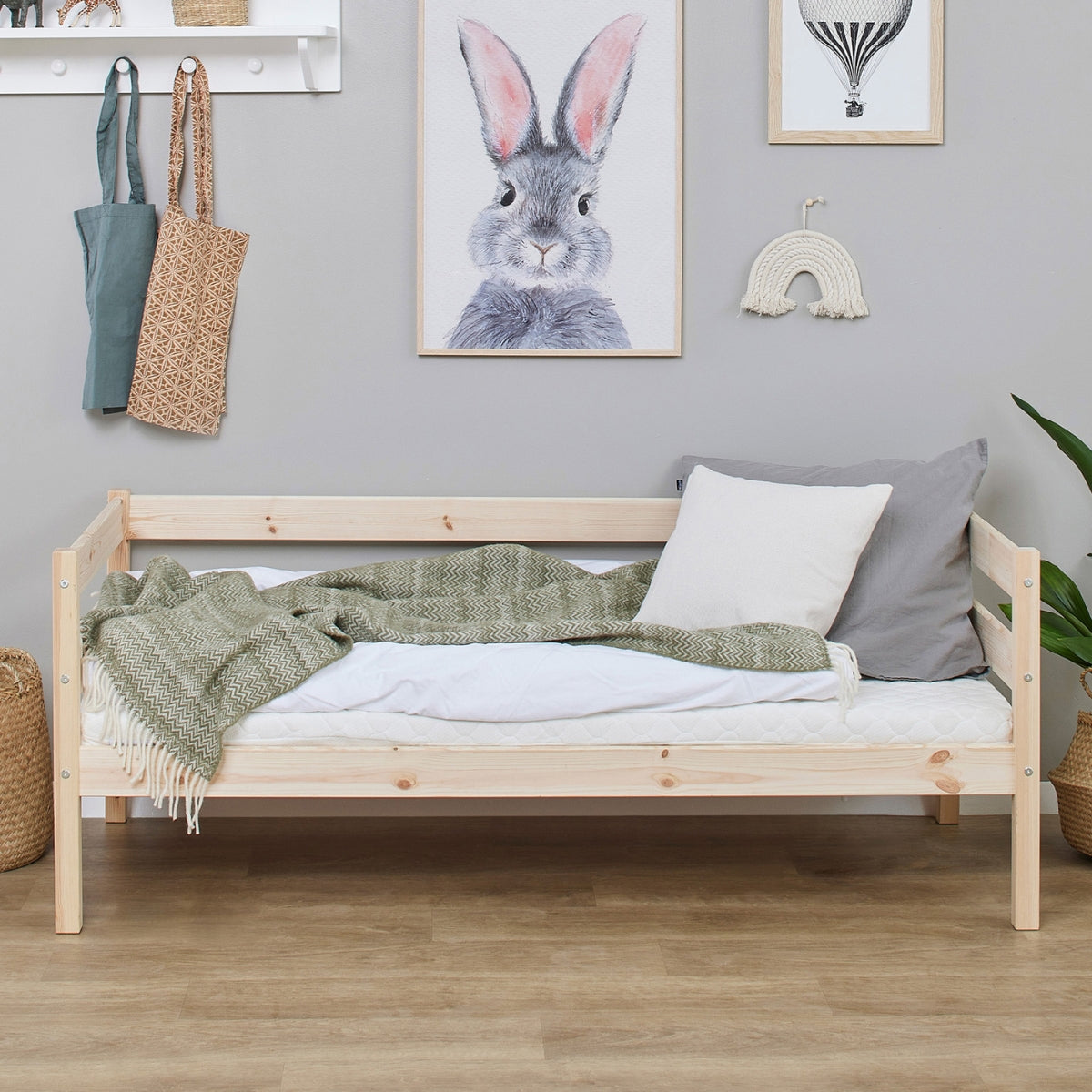 hoppekids eco comfort junior toddler bed 160x70cm made natural pine wood in modern scandi european bedroom