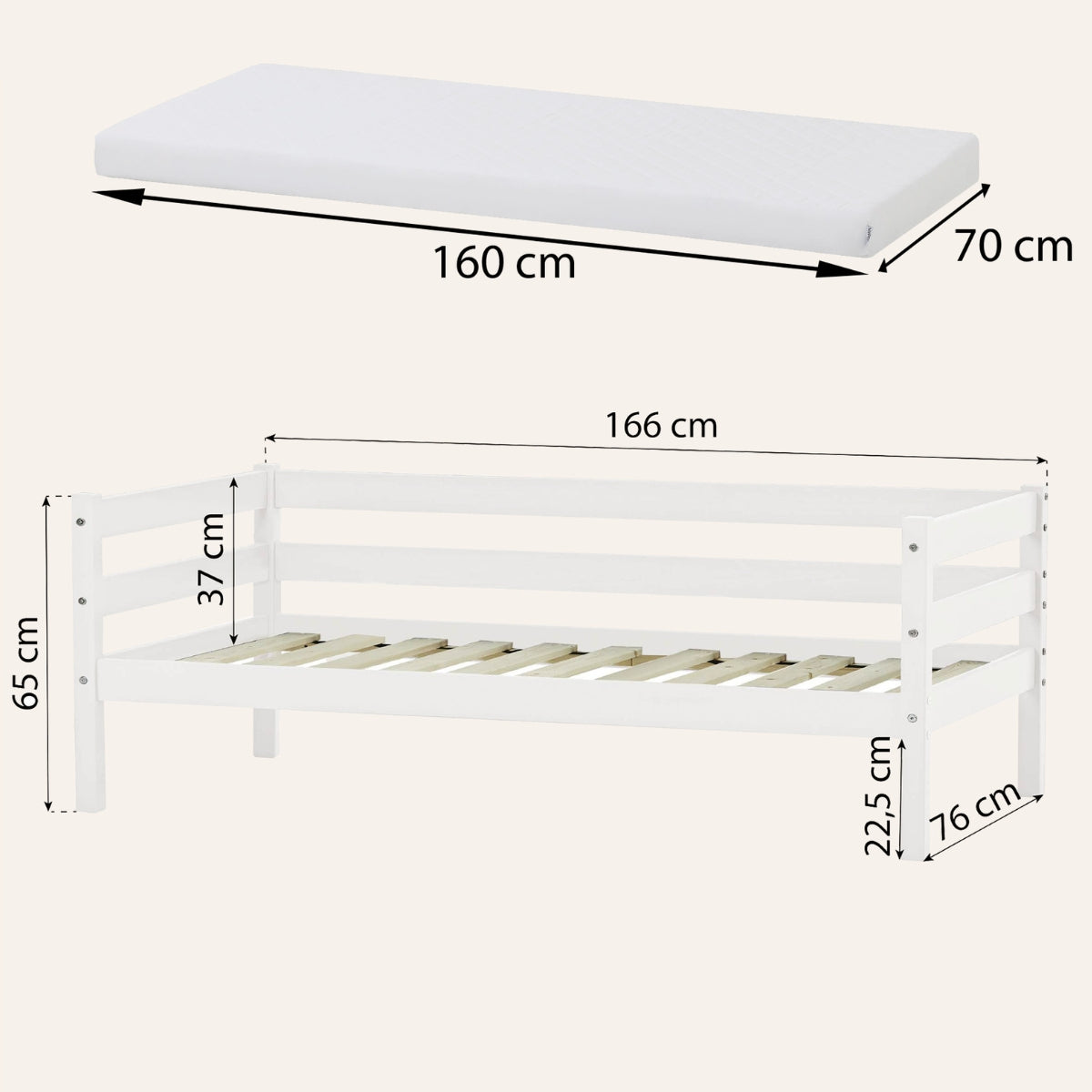 Hoppekids ECO Comfort junior bed 160 x 70cm white inc bed guard