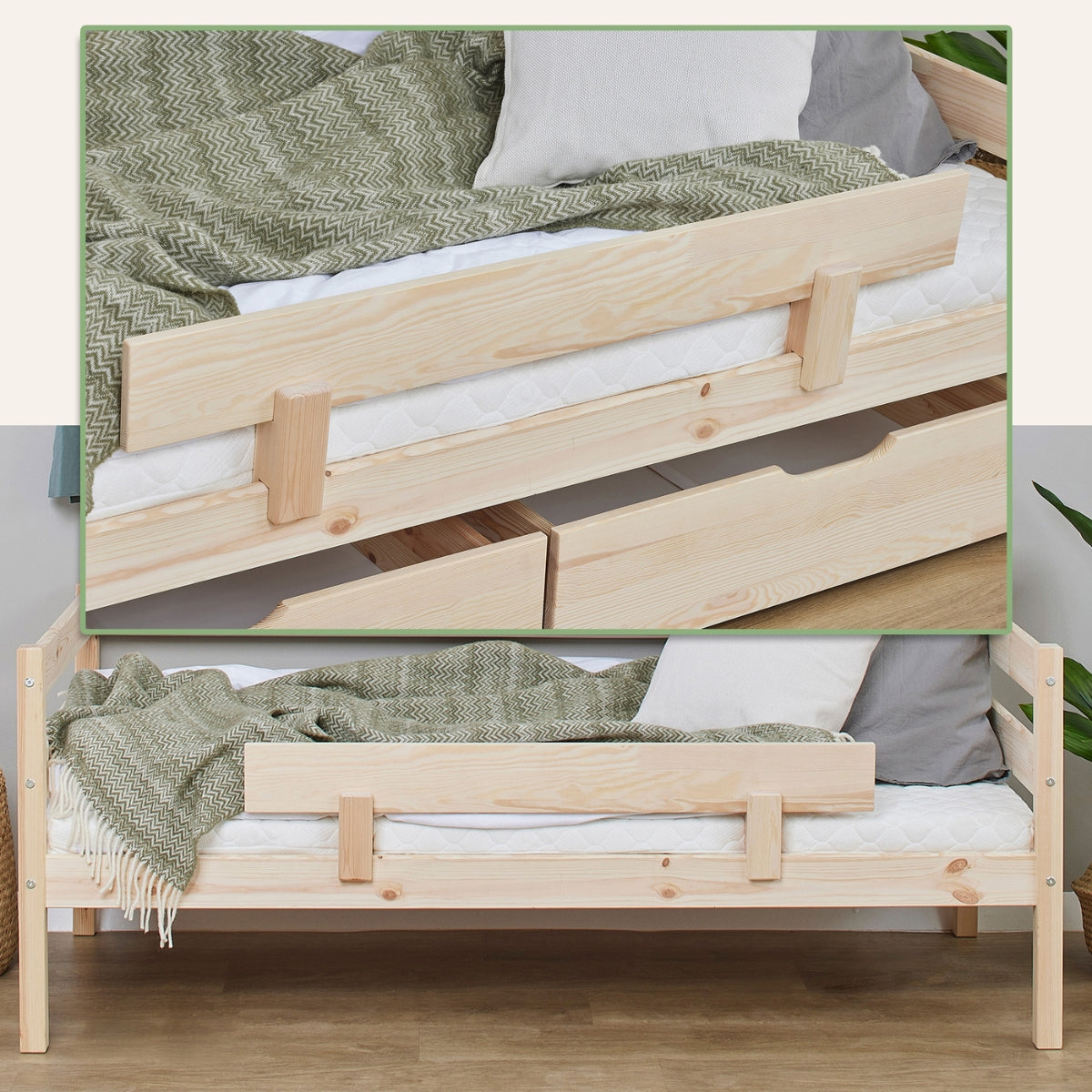 Hoppekids ECO Comfort junior bed 160 x 70cm natural inc bed guard