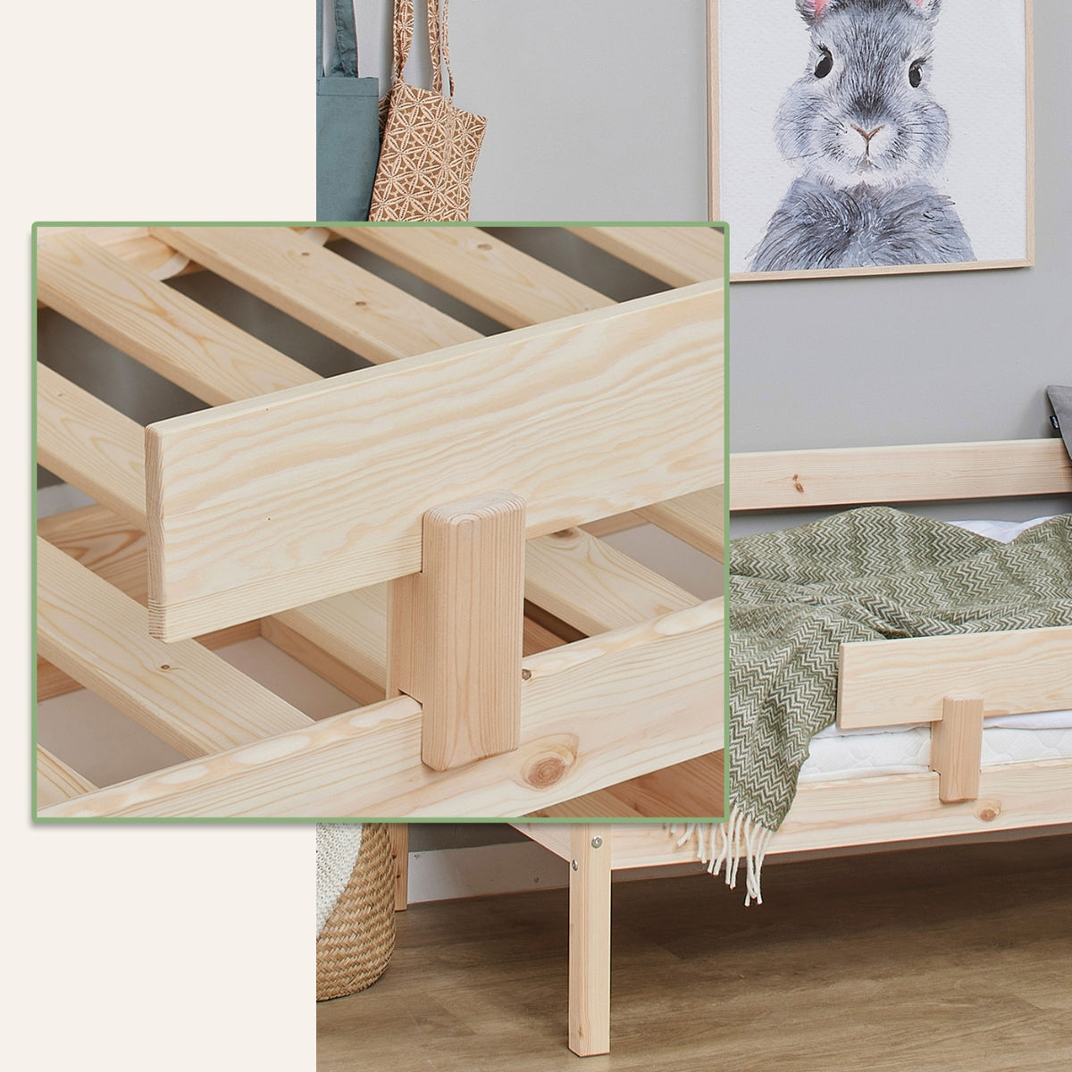 Hoppekids ECO Comfort junior bed 160 x 70cm natural inc bed guard