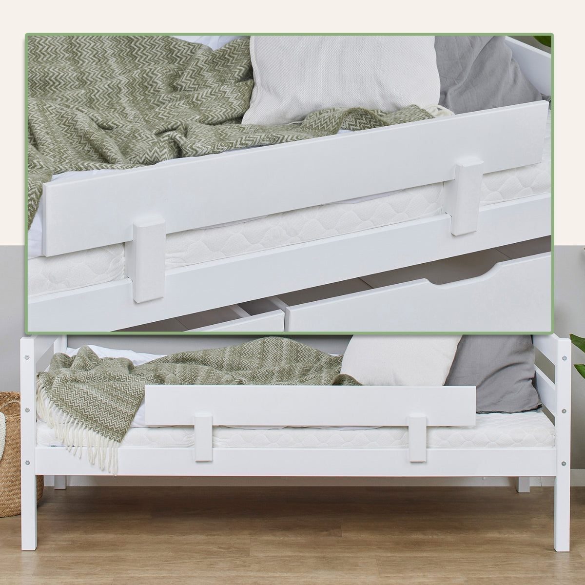 Hoppekids ECO Comfort junior bed 160 x 70cm white inc bed guard