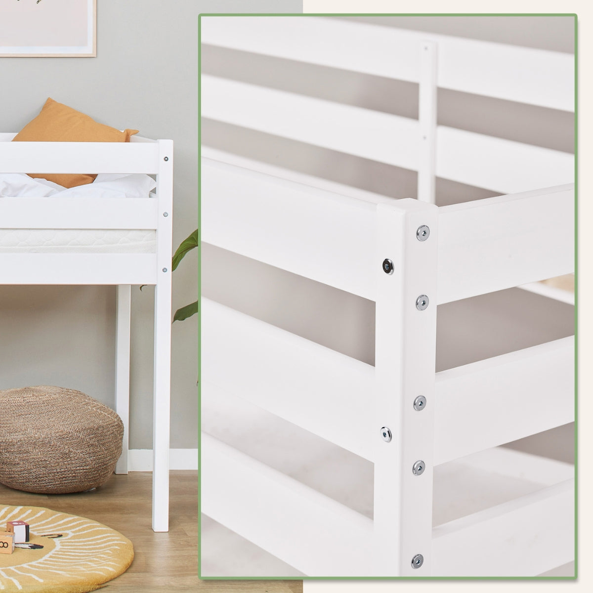 Hoppekids ECO Comfort shorty mid sleeper bed 160 x 70cm white