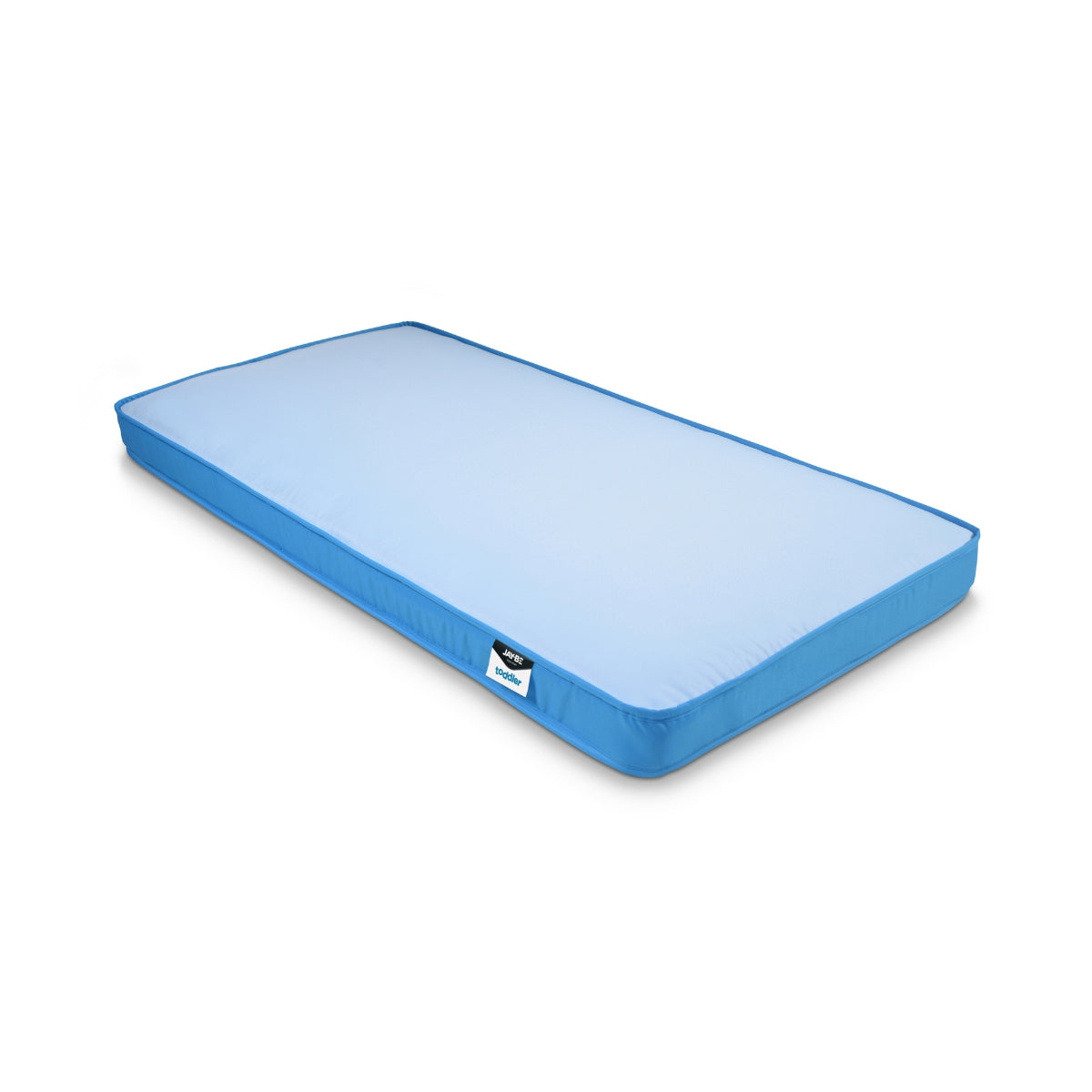 jay-be waterproof wipe clean 140x70cm blue toddler bed mattress on plain white background 