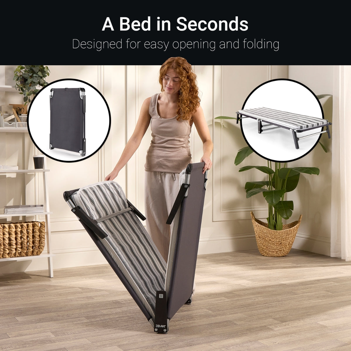 Jay-Be ME70 Mobile Folding Single Bed with Comfort Stripe Mattress
