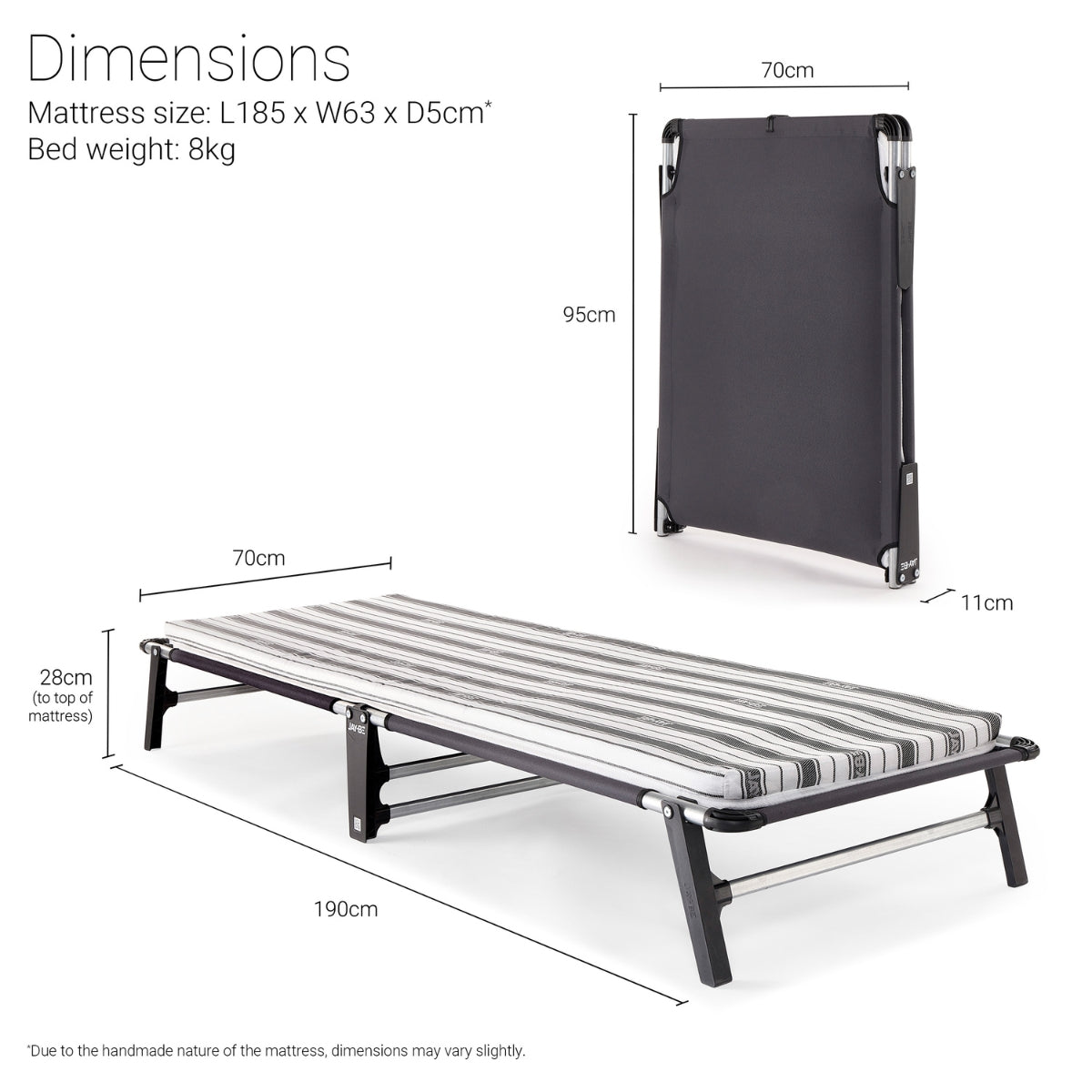 Jay-Be ME70 Mobile Folding Single Bed with Comfort Stripe Mattress