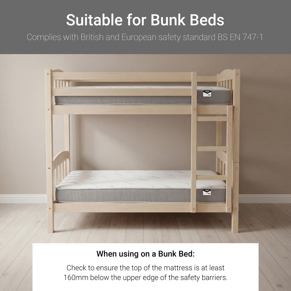 Jay-Be Simply Kids Anti-Allergy Bunk Mattress European Single 90 x 200cm