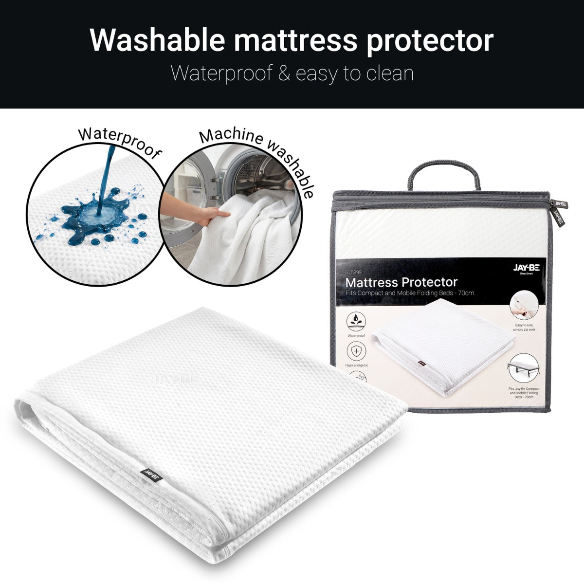 Jay-Be Waterproof Mattress Protector for Mobile & Compact Folding Beds - Single