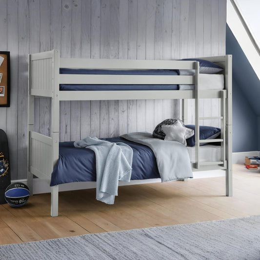 julian bowen bella bunk bed in grey in modern bedroom with navy bed covers