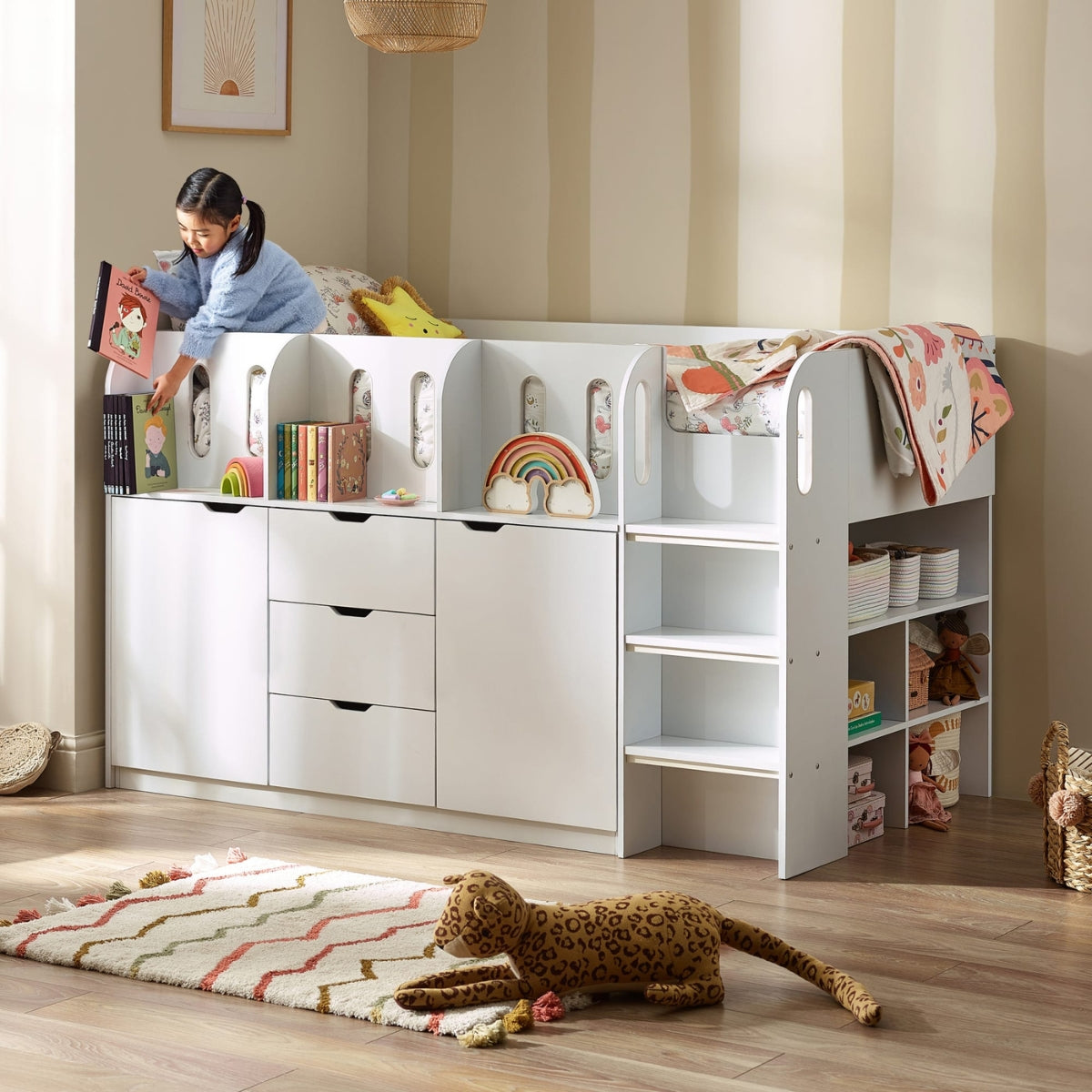 Julian Bowen Vision Kids Mid Sleeper Bed White - with storage
