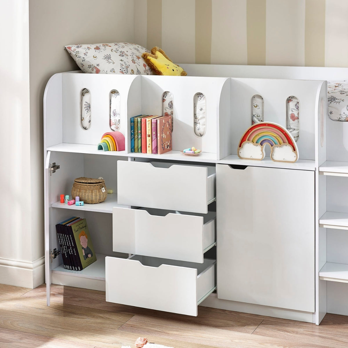 Julian Bowen Vision Kids Mid Sleeper Bed White - with storage