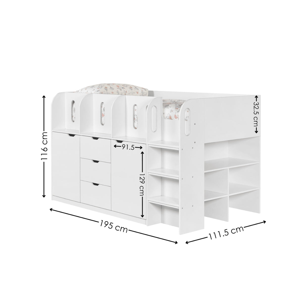 Julian Bowen Vision Kids Mid Sleeper Bed White - with storage