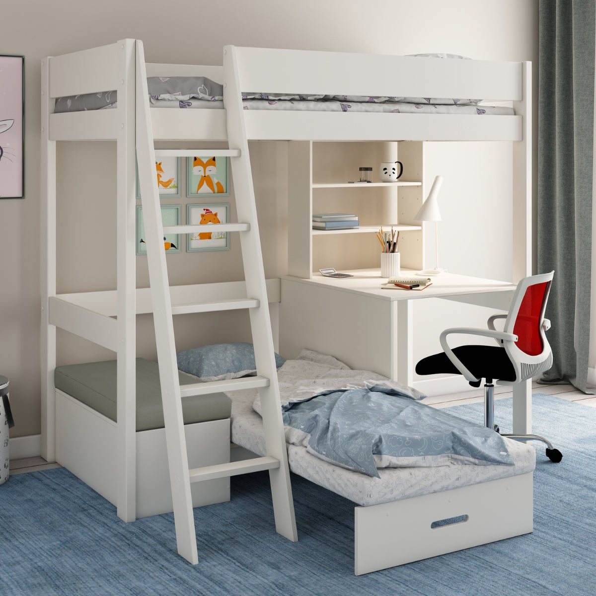 Kids Avenue Highsleeper with Sofa Bed Desk & Shelves White - Silver Futon
