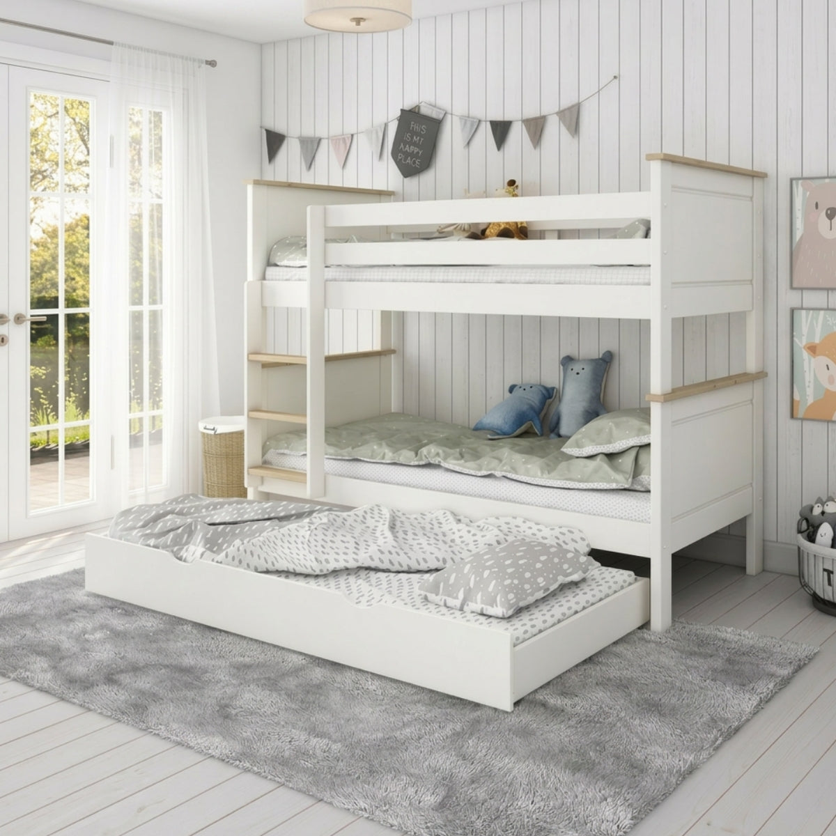 Kids avenue heritage datachable bunk bed with underbed sleeping trundle in modern bedroom