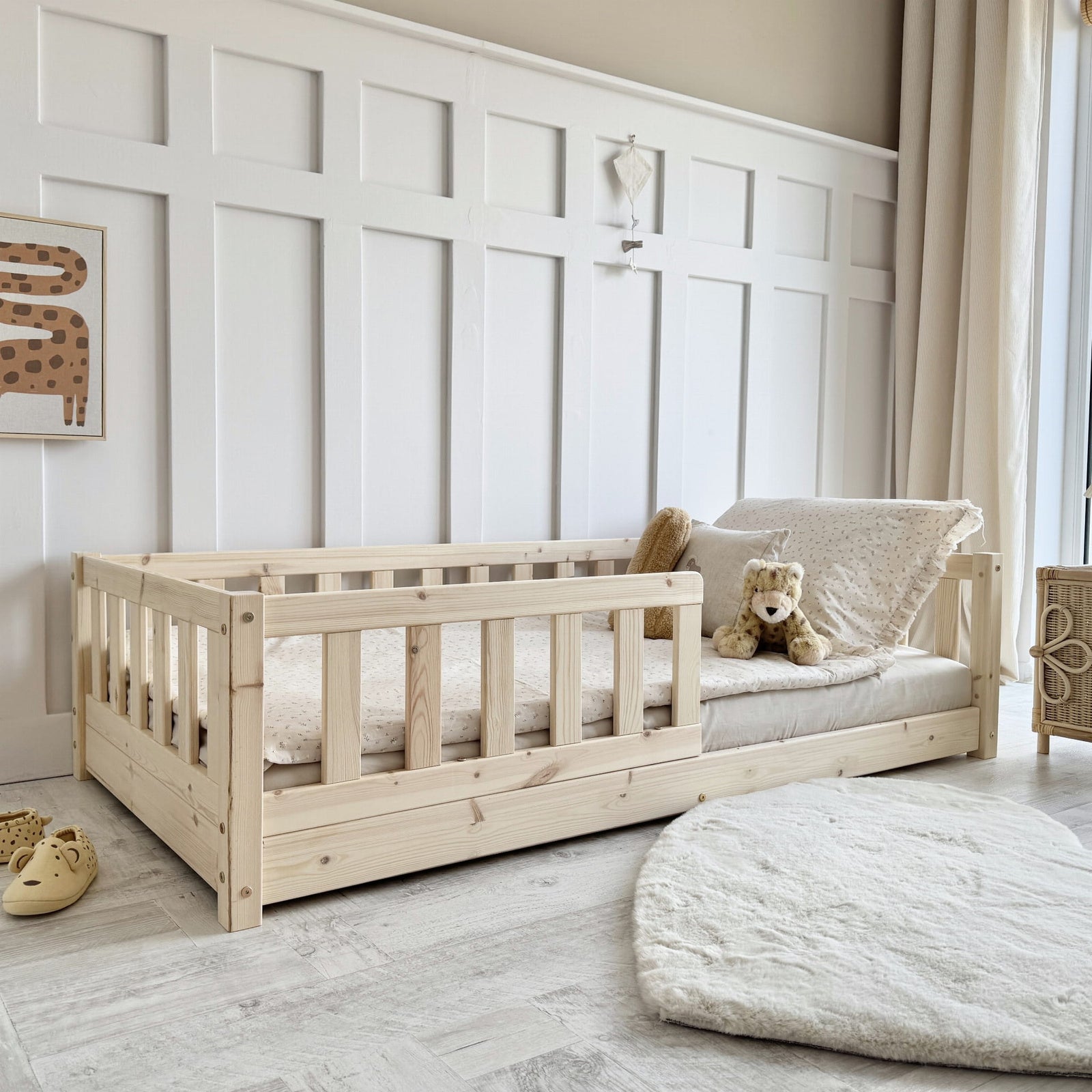 luletto david toddler floor bed with bed guard in light modern european childrens bedroom 