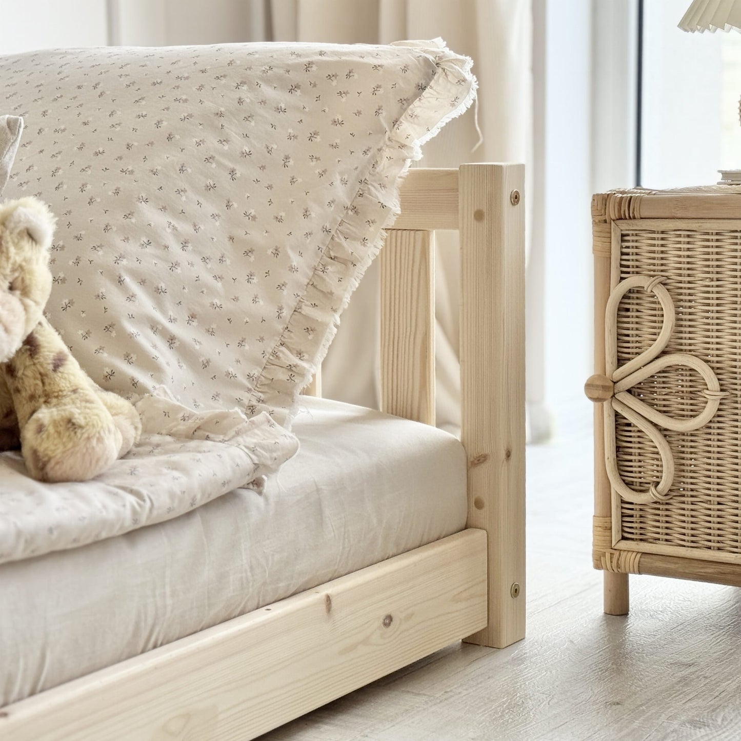 Luletto David Basic Toddler Floor Bed inc Guard Rail 90 x 190cm Natural Wood