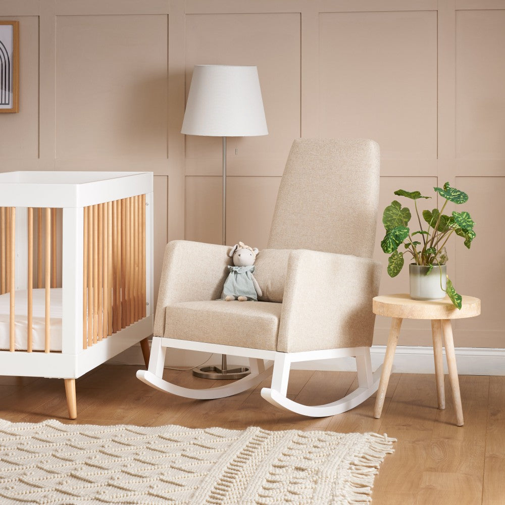 Obaby High Back nursing rocking chair in Oatmeal in nursery with neutral decor