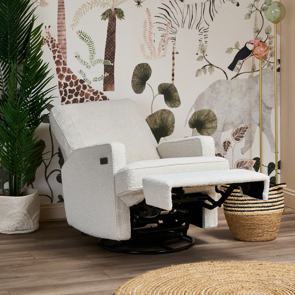 Obaby Madison Electric Swivel Glider Recliner Nursing Chair — Bouclé Style