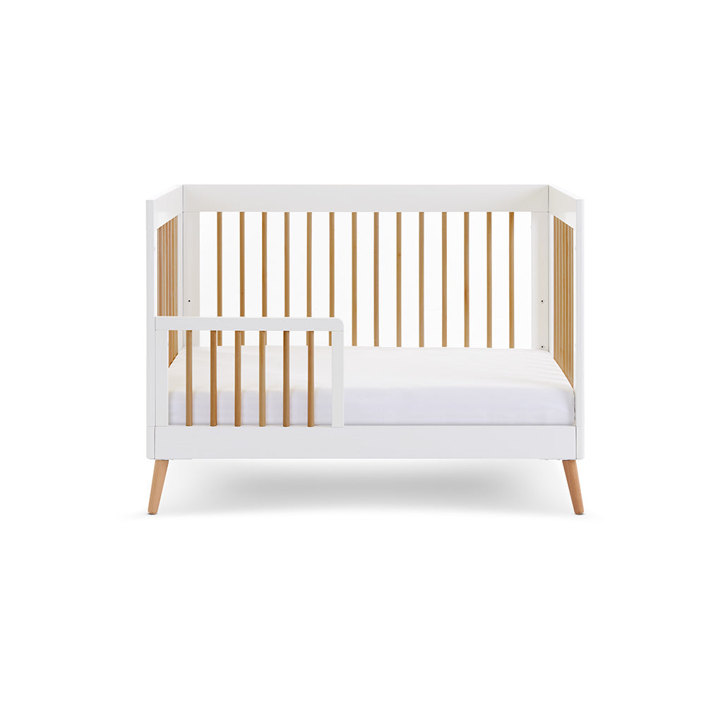 Obaby Maya Mini Cot Bed with Safety Rail - White & Natural