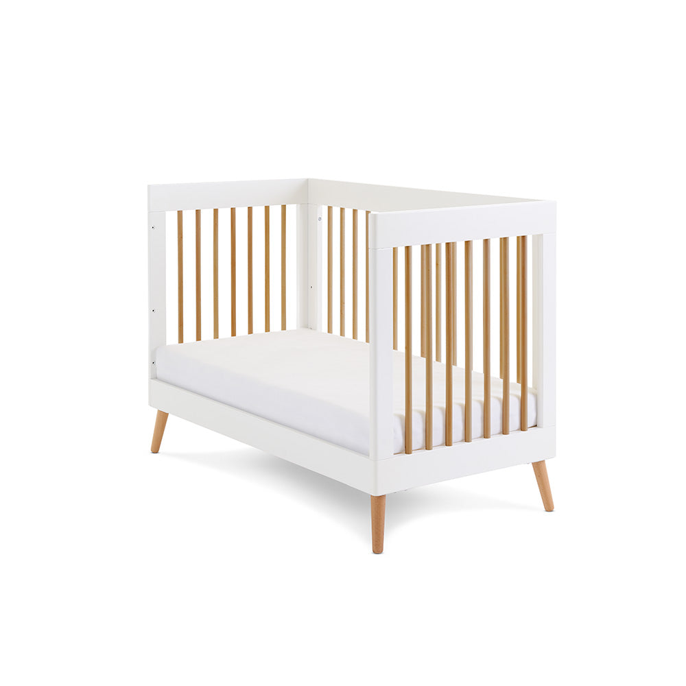 Obaby Maya Mini Cot Bed with Safety Rail - White & Natural