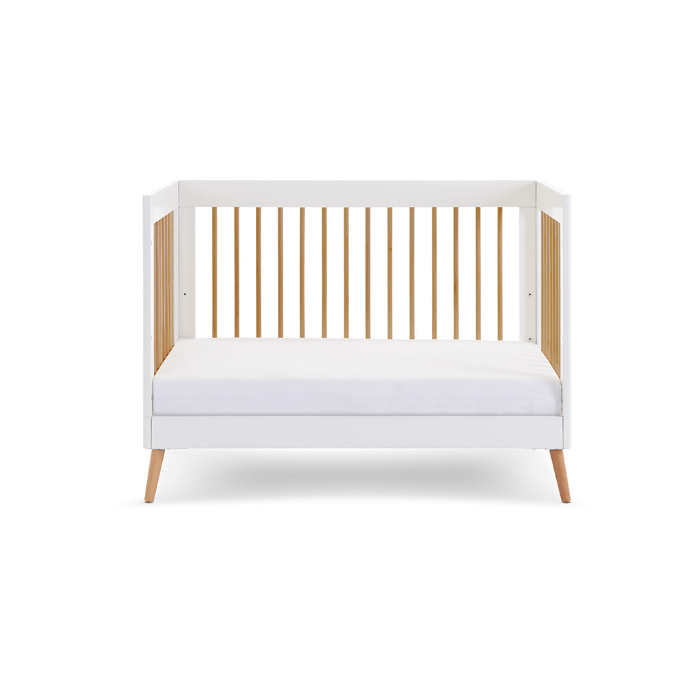 Obaby Maya Mini Cot Bed with Safety Rail - White & Natural