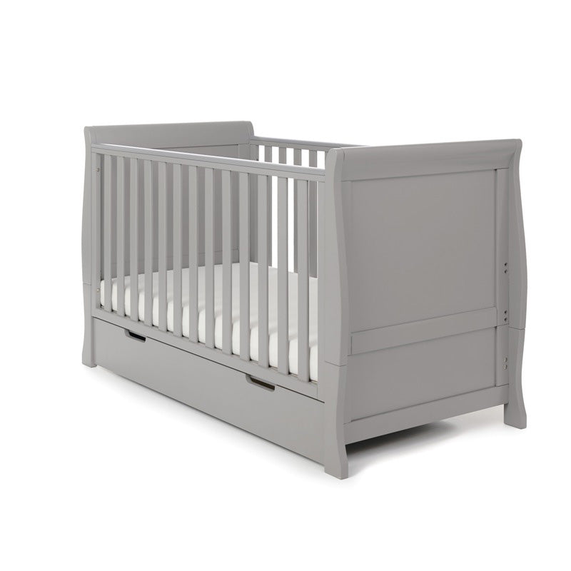 Obaby Stamford Classic Sleigh Cot Bed with Under Drawer — Warm Grey