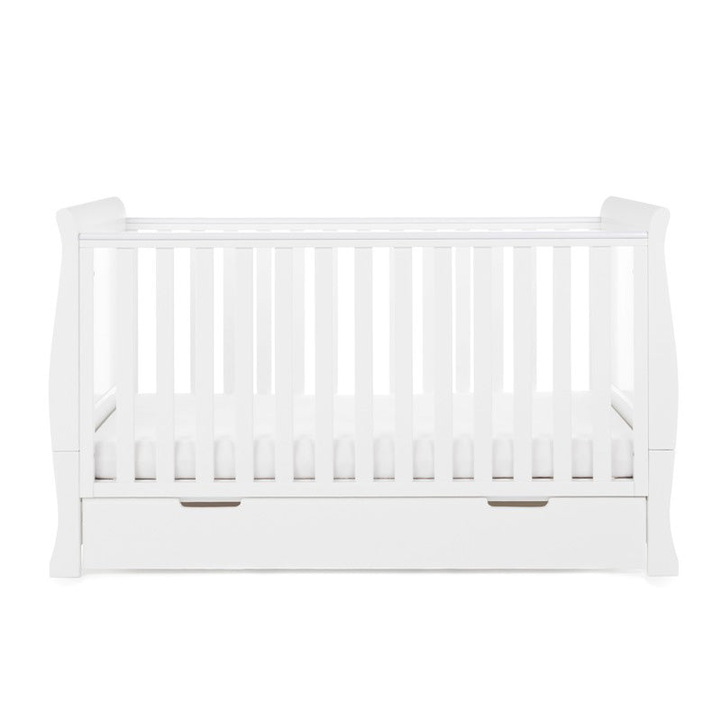 Obaby Stamford Classic Sleigh Cot Bed with Under Drawer — White