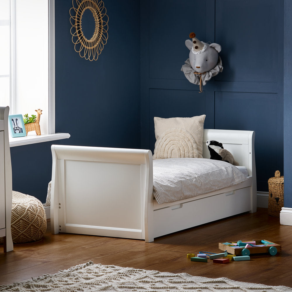Obaby Stamford Classic Sleigh Cot Bed with Under Drawer — White