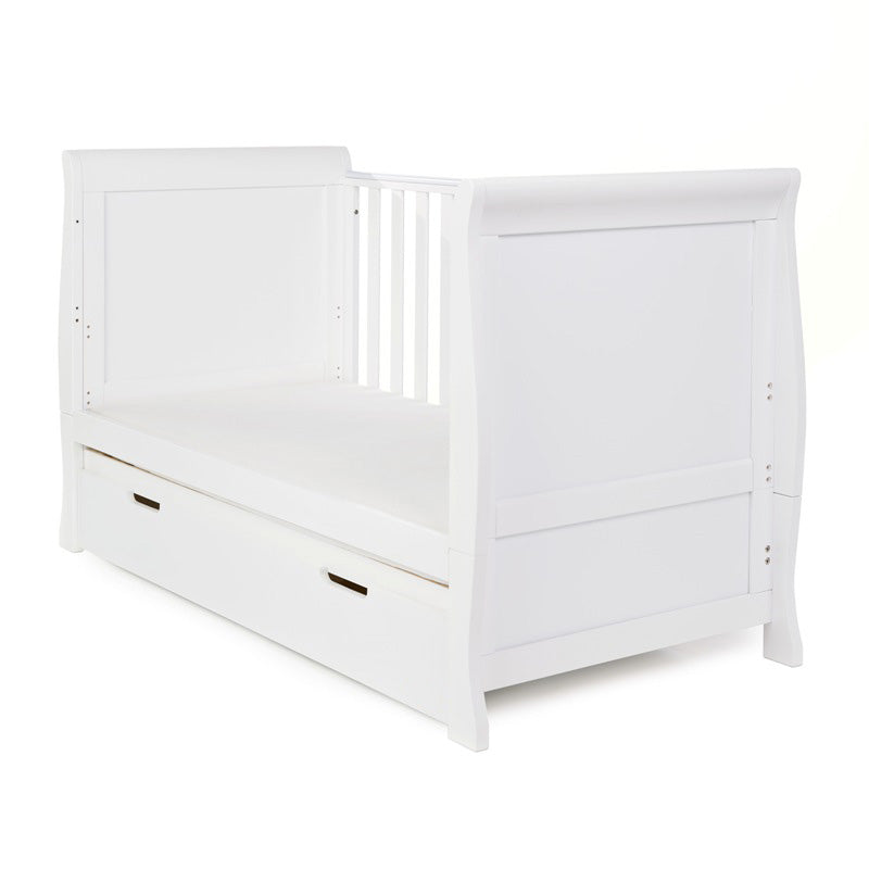 Obaby Stamford Classic Sleigh Cot Bed with Under Drawer — White
