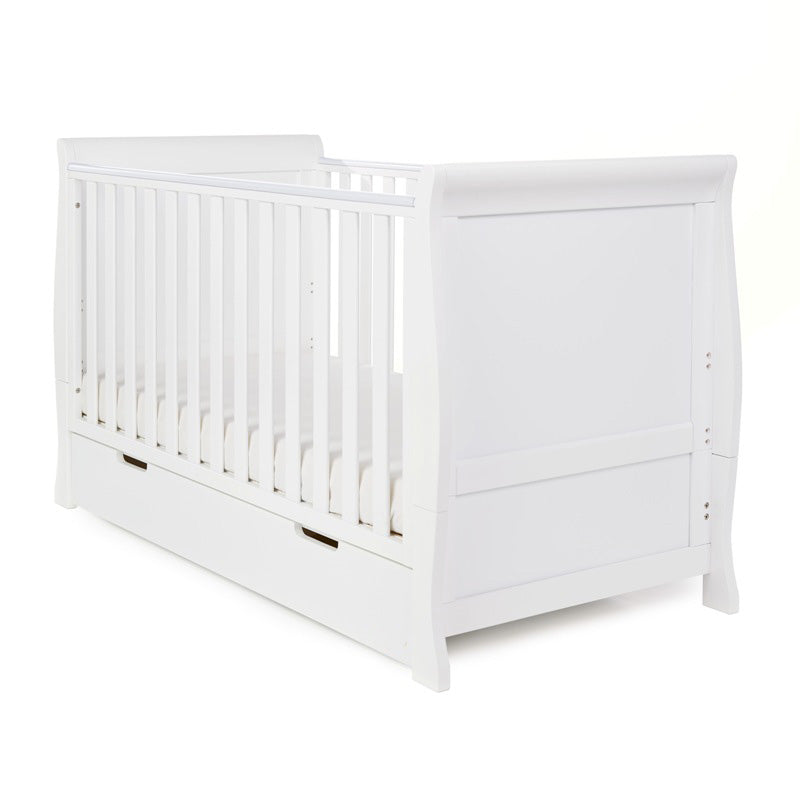 Obaby Stamford Classic Sleigh Cot Bed with Under Drawer — White