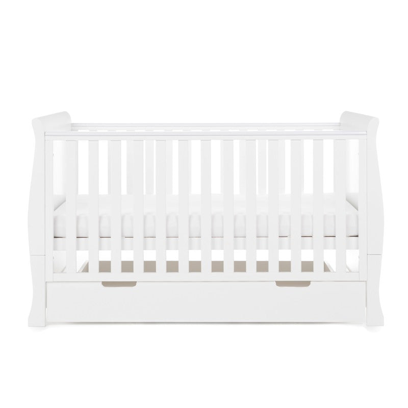 Obaby Stamford Classic Sleigh Cot Bed with Under Drawer — White