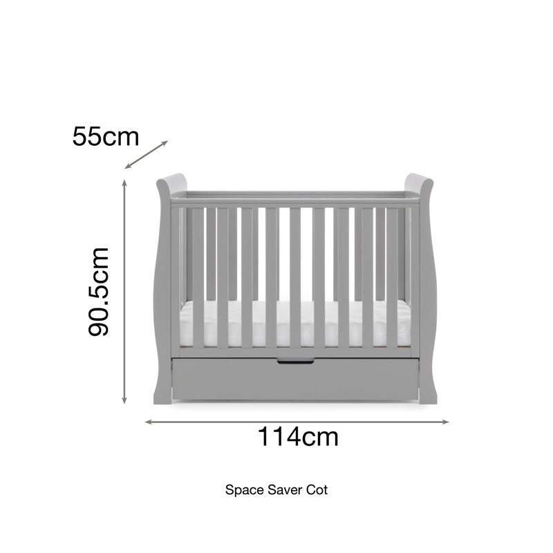 Obaby Stamford Space Saver Sleigh Cot with Under Drawer - Warm Grey