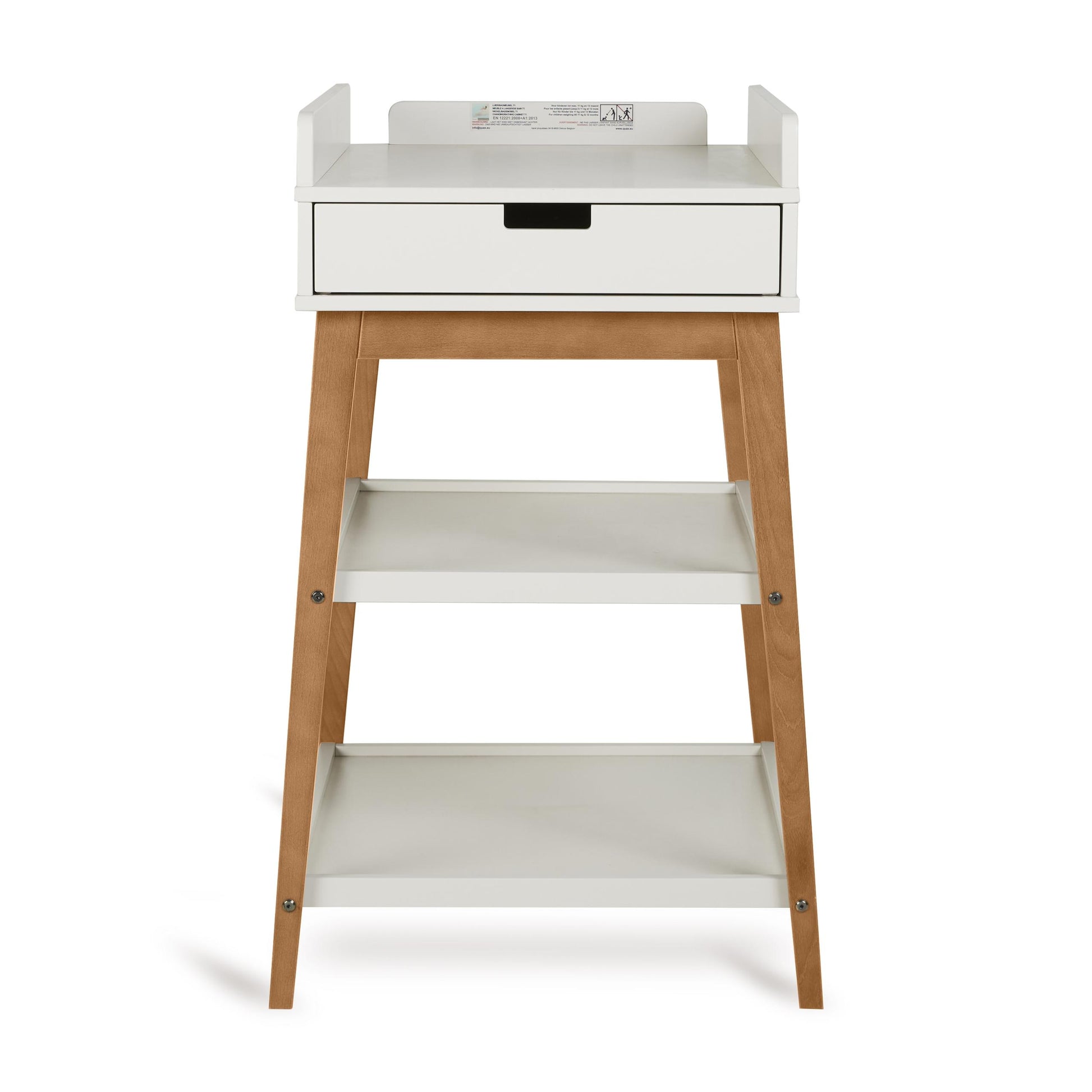 quax hip baby changing table with drawer in clay and walnut on plain white background
