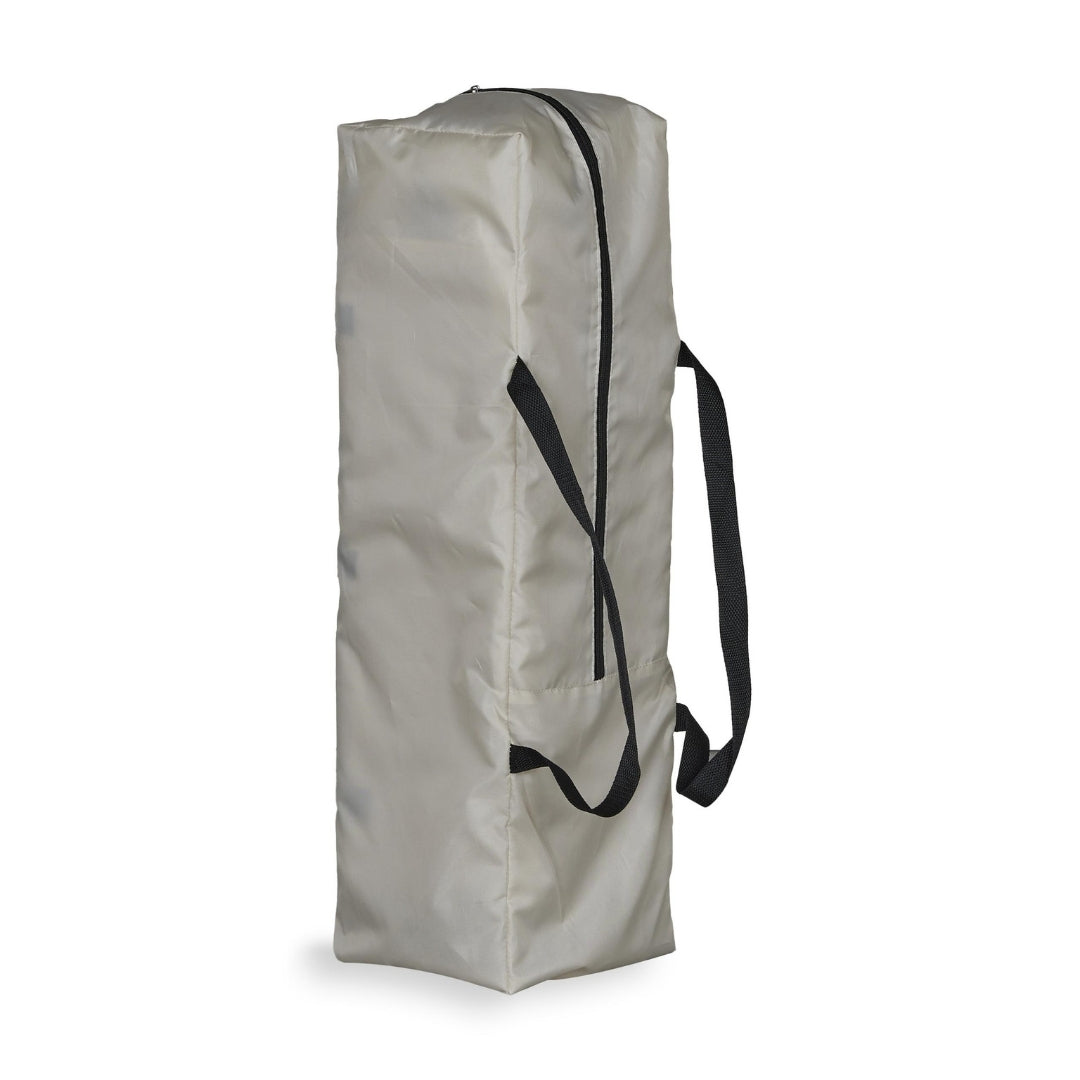 Quax boucle sheep beige travel cot packed away in handy beige stone modern euro coloured travel bag with zipper and strong black carry handles