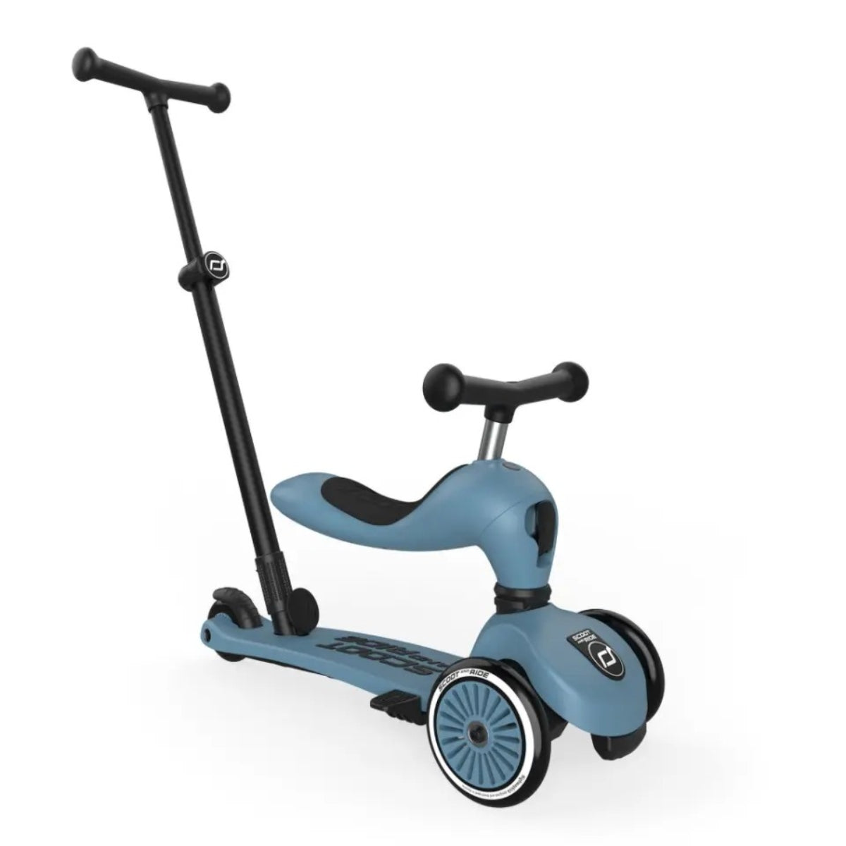 scoot and ride highwaykick1 toddler scooter steel blue with seat and handle on white background
